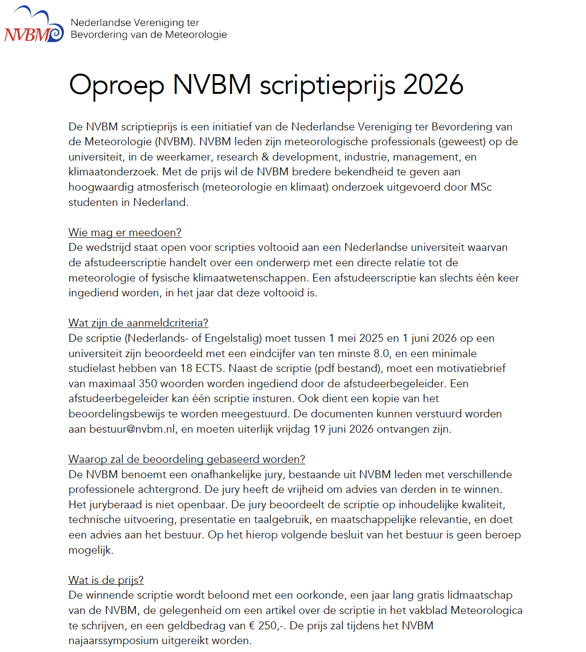 Nominaties NVBM scriptieprijs open t/m 19 juni